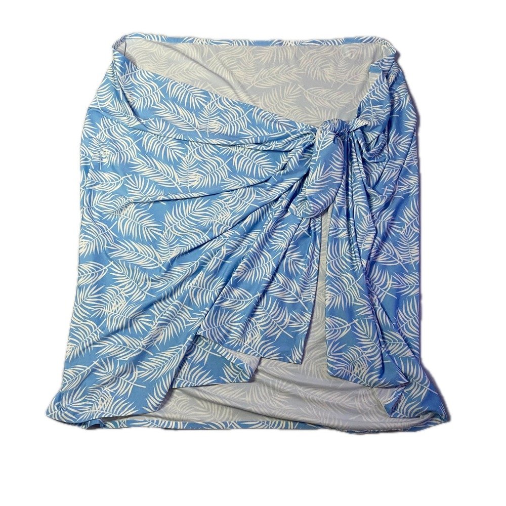 Tropical Palm Leaf Sarong Wrap Skirt Womens OS Blue‎ white